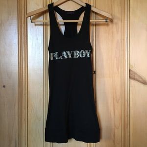 LIKE NEW Bedazzled Playboy Tank Top Black